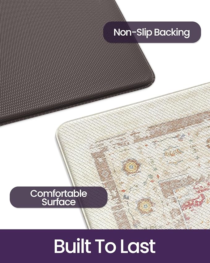 DEXI Kitchen Mats for Floor Cushioned, 23x59 Extra Large Wide Runner Rug Non Slip, Waterproof Soft Comfort Standing Padded Anti Fatigue Decorative, Light Beige