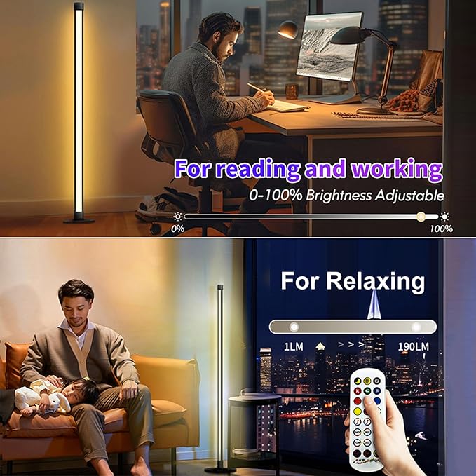 63″H RGB Floor Lamp, LED Corner Lamp,16 Million DIY Colors, 68+ Scenes, Music Sync, App & Remote Control (1 Pack)