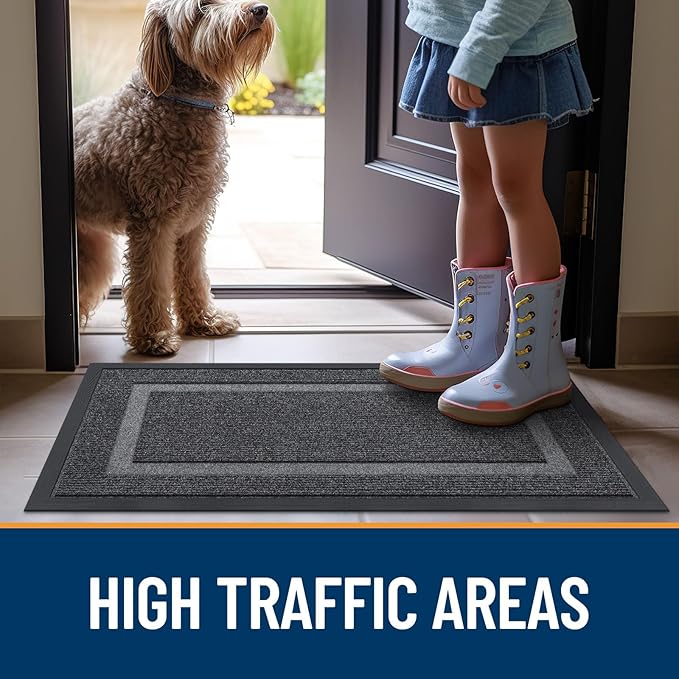 OLANLY Front Door Mat Indoor Outdoor Entrance, Waterproof All-Season, All-Weather Doormat, Sturdy Natural Rubber, Fade Resistant, Low Profile, Easy Clean Patio Porch Entryway Mat, 71x23, Grey