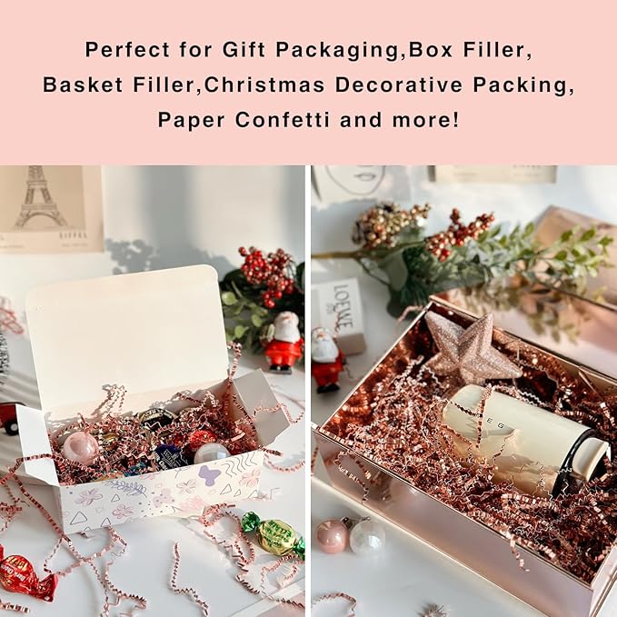 2LB Crinkle Paper Shred Filler for Gift Box Bag and Basket On Holidays(Rose Gold)
