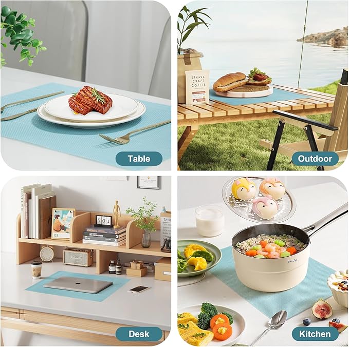 Placemats Set of 12,Non-Slip PVC Weave Table Mats Easy to Clean,Heat Resistant Place Mats for Kitchen Dining Table Decoration Indoor Outdoor,Blue