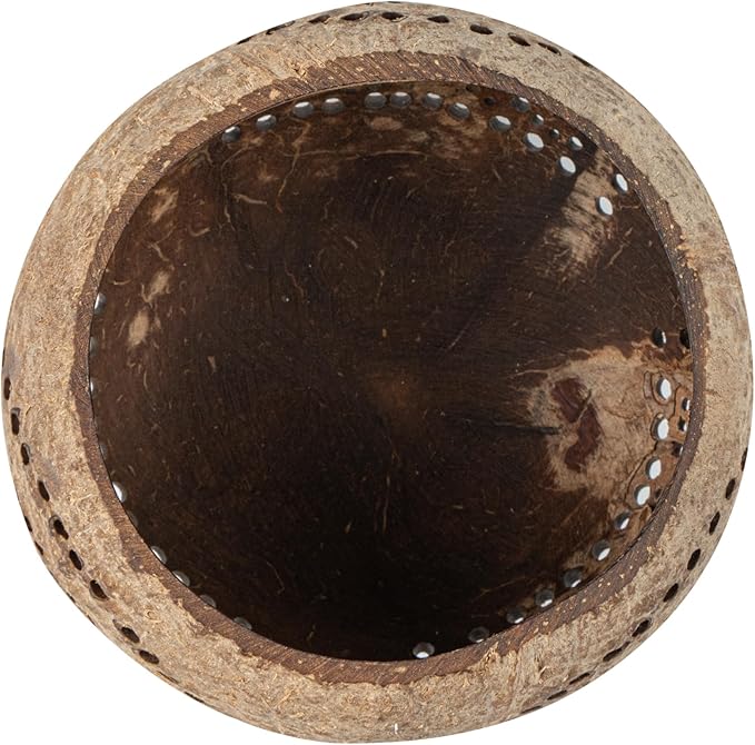 Restaurantware-Coco Casa 4 x 3.3 Inch Coconut Shell Candle Holders, 10 Reusable Tealight Holders - Candle Not Included, Rainbow Pattern, Tan Coconut Bowls For Candles, Handcrafted