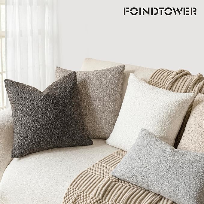 Foindtower Decorative Textured Boucle Throw Pillow Covers Accent Solid Pillow Cases Neutral Soft Cozy Couch Cushion Case for Chair Sofa Bedroom Living Room Home Decor 24 x 24 Inch,Dark Brown