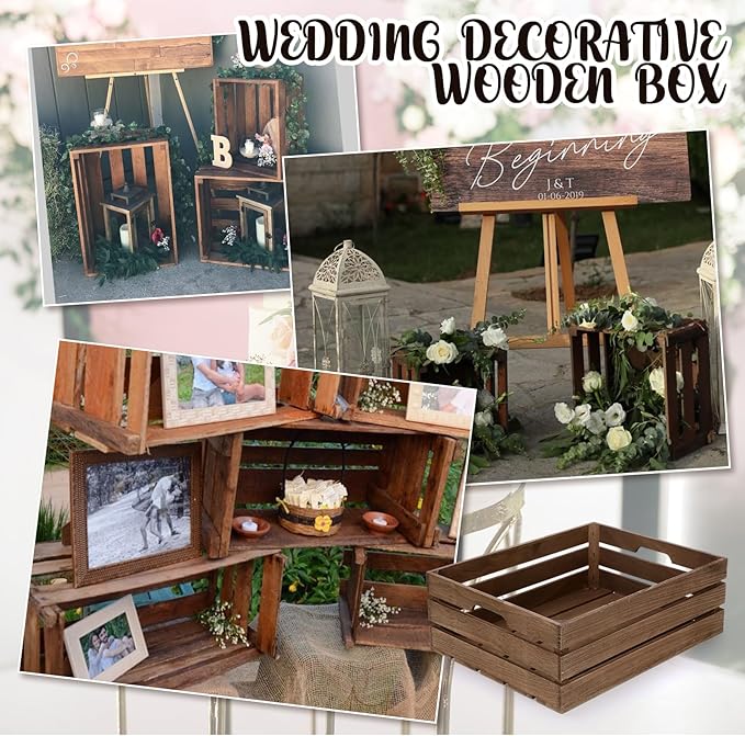 Soaoo 3 Pcs Decorative Nesting Wooden Crates for Storage Display, 3 Sizes Rustic Wood Decorative Storage Crates with Handle Farmhouse Crate Box Container(Vintage Rustic Brown)