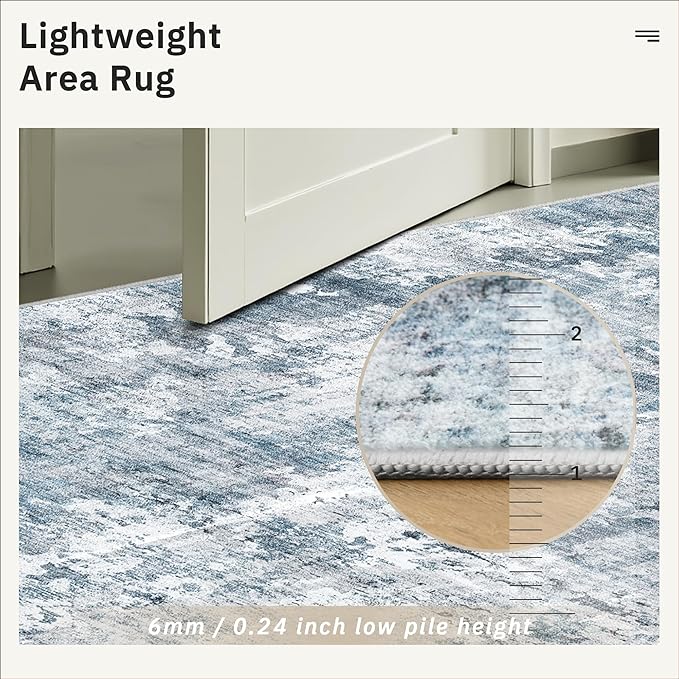 Soalmost 3x5 Rug, Small Area for Kitchen, Entryway, Machine Washable Non-Slip Throw Rug, Vintage Carpet for Nursery Coffee Table Blue