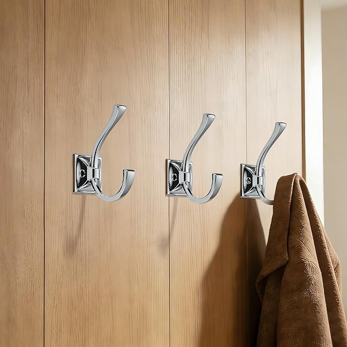 TUNNY 5 Pack Antique Design Wall Hanging Coat Hooks - Polished Chrome Coat Hooks Towel Hook for Entry Shoe Cabinet, Wardrobe Bathroom Bedroom Furniture Hardware