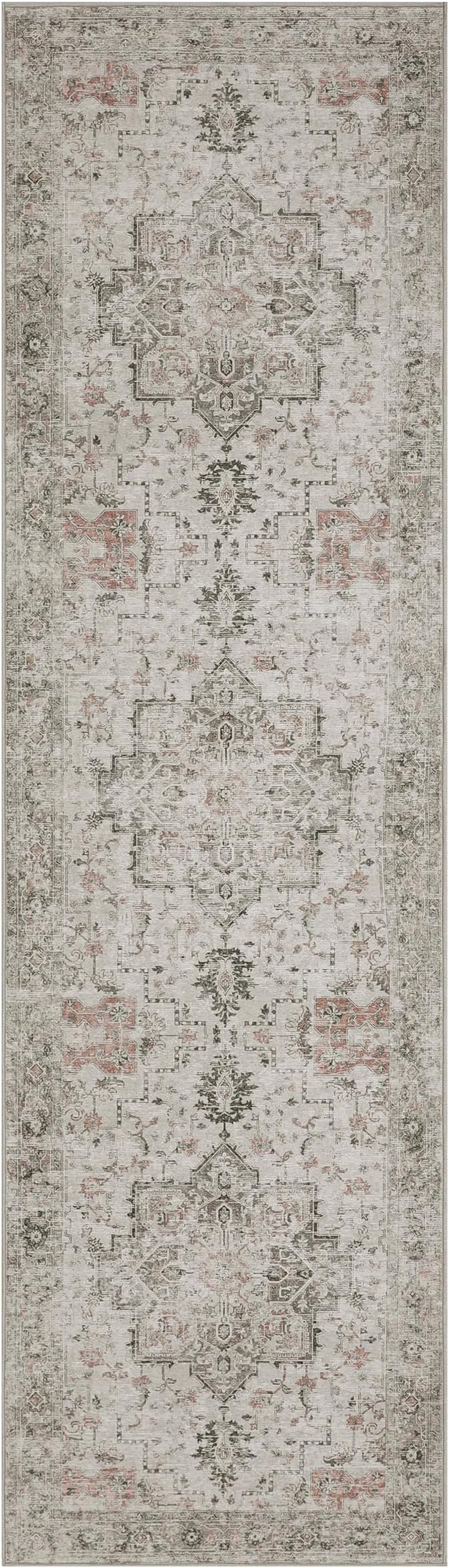 GENIMO Runner Rug 2'6"x5 Machine Washable Non Slip Vintage Hallway Runner Rug, Low Pile Lightweight Rugs for Indoor Entryway, Hallway, Kitchen and Corridor, Light Taupe Brown