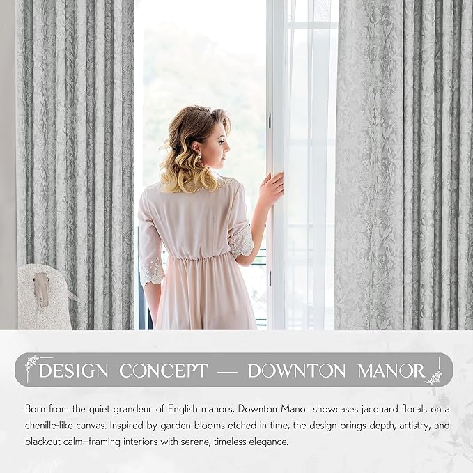 Beauoop Grey Floral Jacquard Blackout Curtains 72 Inches Long 2 Panels for Bedroom Living Room Chenille Flower Room Darkening Thermal Insulated Soundproof Rod Pocket Back Tab Window Drapes 52x72