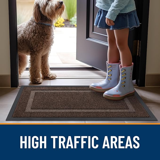 OLANLY Front Door Mat Indoor Outdoor Entrance, Waterproof All-Season, All-Weather Doormat, Sturdy Natural Rubber, Fade Resistant, Low Profile, Easy Clean Patio Porch Entryway Mat, 59x23, Dark Brown
