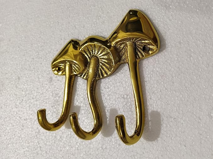 Brass Mushroom Wall Hook Sculpture Unique Decorative Hook for Home Office and Restaurant Decor