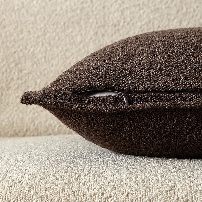 JUSPURBET Brown Decorative Pillow Covers 16x24 Set of 2 Throw Pillow Covers for Couch Sofa Bed Cozy Boucle Textured Lumbar Cushion Covers Cases with Hidden Zipper for Living Room Home Decor