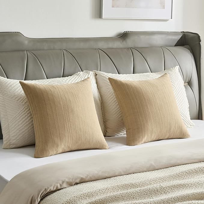 FUTEI Apricot Chenille Decorative Throw Pillow Covers 26x26 Inch Set of 2,Soft Crushed Striped Texture Euro Pillow Sham,Modern Home Decor for Couch Bed Living Room