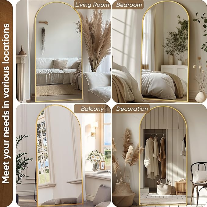 Antok Full Length Mirror, 71"x26" Floor Mirror with Stand, Hanging Mounted Mirrors for Bedroom, Living Room, Cloakroom, Dining Room, Gold, Arched