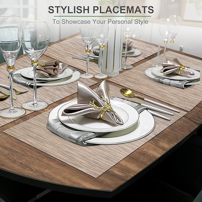 BETEAM Placemats Set of 8, Woven Vinyl Placemat for Dining Table Washable Wipeable Kitchen Place Mats Durable Indoor Outdoor Table Mats