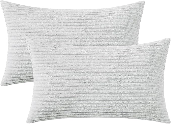 Mecatny Corduroy Decorative Throw Pillow Covers 12x20 Set of 2 for Sofa Living Room, Soft Neutral Boho Couch Pillow Covers for Home Decor, Grey