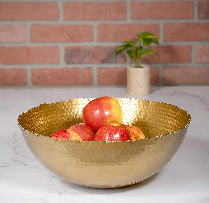 Red Co. Antique Style Tabletop Gold Textured Centerpiece Round Serving Platter Tray Catch-All Dish - 13 Inches Dia, for Dining Living Room Home Décor