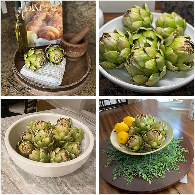 Large Green Artificial Artichokes Fruits - Fake Fruits and Realistic Vegetables for Kitchen Bowl and Vase Filler Decorations (8)