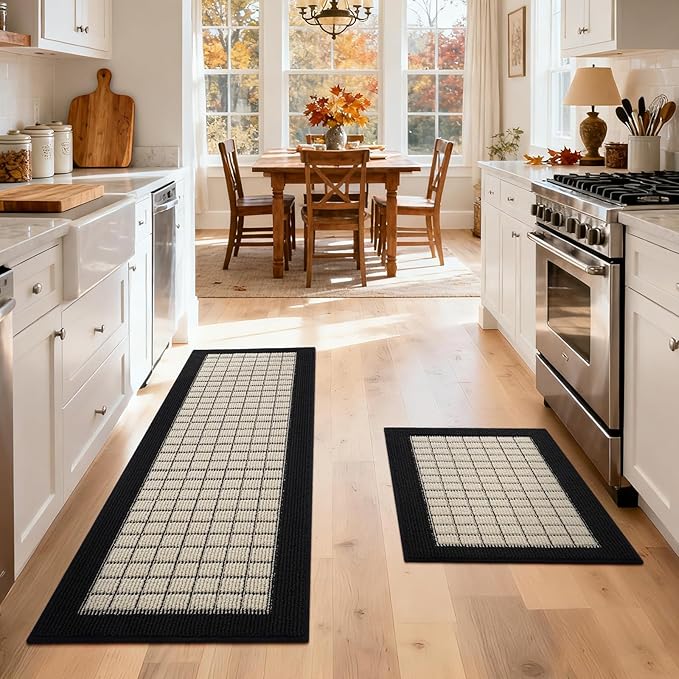 Kitchen Mats for Floor 17"x59", Non-Slip Washable Kitchen Rugs, Absorbent and Stain Resistant Kitchen Rug, Durable Comfortable Rugs for Kitchen, Hallway, Laundry & Sink, Black