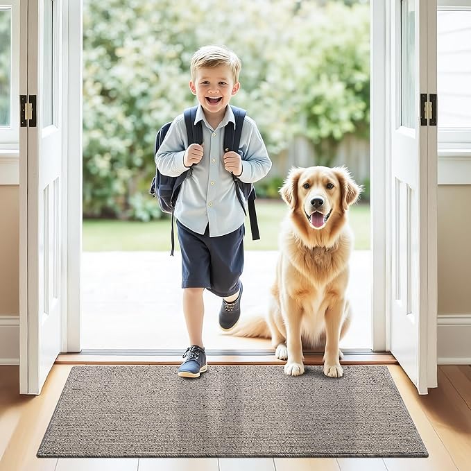 GRANNY SAYS Front Door Mat Outside Entrance, Door Mats for Entryway, Welcome Matt Non-Slip, Large Front Porch Mat Low Profile Resist Dirt, 36" x 60", Grey Beige