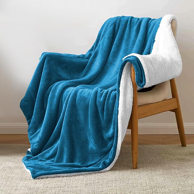 MOONLIGHT20015 Sherpa Throw Blanket - (Teal, 50X60 Inches) Soft and Warm Blankets for Winter Thick, Fluffy and Plush Blanket for Bed, Sofa, Camping and Travel