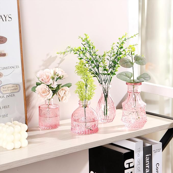Glass Bud Vases Set of 60, Small Glass Vase for Flowers, Pink Small Vases for Centerpieces, Vintage Bud Vase in Bulk for Wedding, Party, Events, Reception, Home Decor
