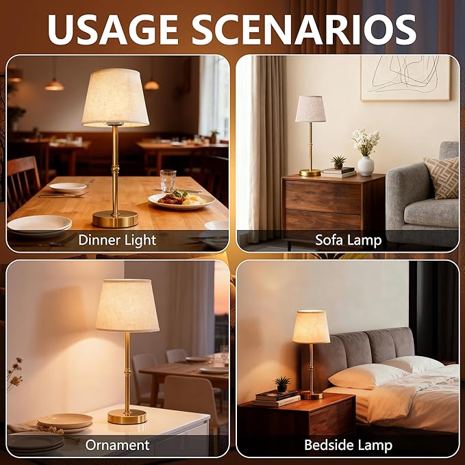 2-Pack Bedside Table Lamp,3 Level dimmable Touch Control lamp,6000mAh Battery, USB Charging Port, LED Bulb Included, Suitable for bedrooms, desks, and Dining Tables