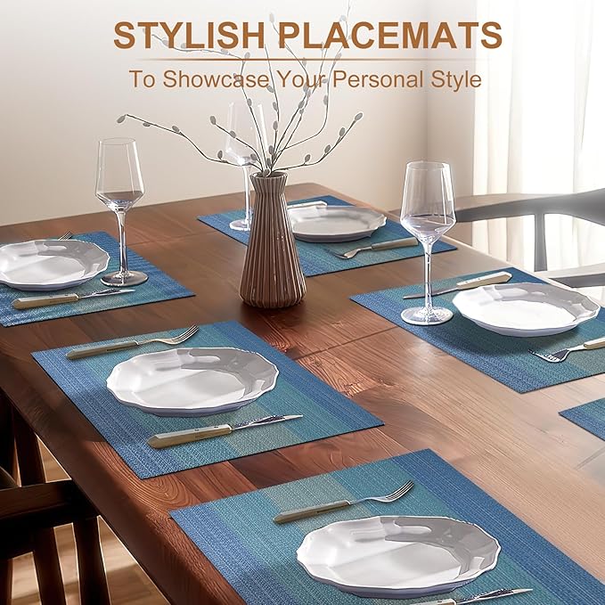 BETEAM Placemats Set of 8, Woven Vinyl Placemat for Dining Table Washable Wipeable Kitchen Place Mats Durable Indoor Outdoor Table Mats