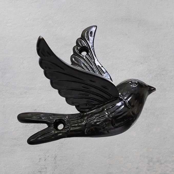Set of 3 Cast Iron Bird Shape Coat Hooks Wall Art Decor-Bird Shape Hangers and Key Holder-Clothes Rack and Backpack Hanger-Coat Hooks Home Decor for Storage, Living Room, Hallway (Black)