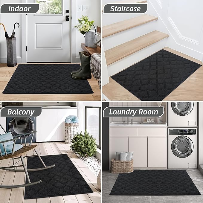 BEQHAUSE Dirt Trapper Door Mat 20" x 32", Non-Slip Washable Doormats Welcome Mat, Dirt Resistant and Absorbent Entrance Mat, Low Profile Floor Mats for Front Back Door, Entryway, Black