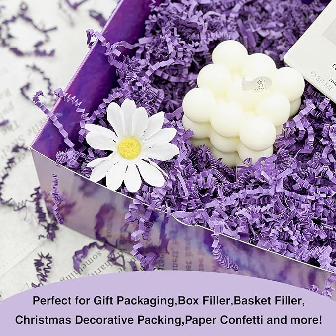2LB Crinkle Paper Shred Filler for Bag Gift Box Basket Shreded Stuffing Decorations on Halloween(Purple)