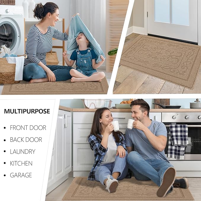 FONEYI Indoor Door Mat 32" x 48", Dirt Trapper Door Mats Non-Slip Entryway Rugs Washable, Absorbent Resist Dirt Welcome Mat, Low Profile Inside Floor Mats for Front Back Door and Entryway, Beige