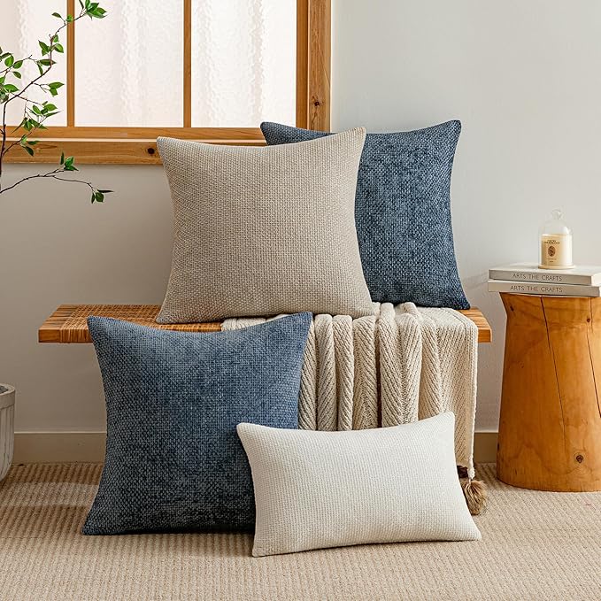 a moment Taupe Chenille Throw Pillow Covers 20x20 Inch Pack of 2 Modern Decorative Throw Pillow Covers Farmhouse Cross Covers Home Decor for Sofa Bedroom Living Room