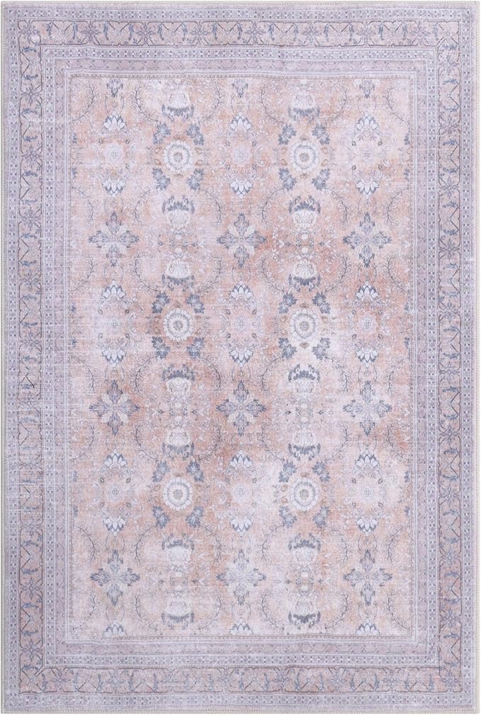 Vanmoos 4x6 Area Rug - Machine Washable, Non-Slip Soft Carpet for Living Room, Bedroom, Office, Dining Room - Durable Accent Rug for Farmhouse & High-Traffic Areas, Urban Luxe/Cream