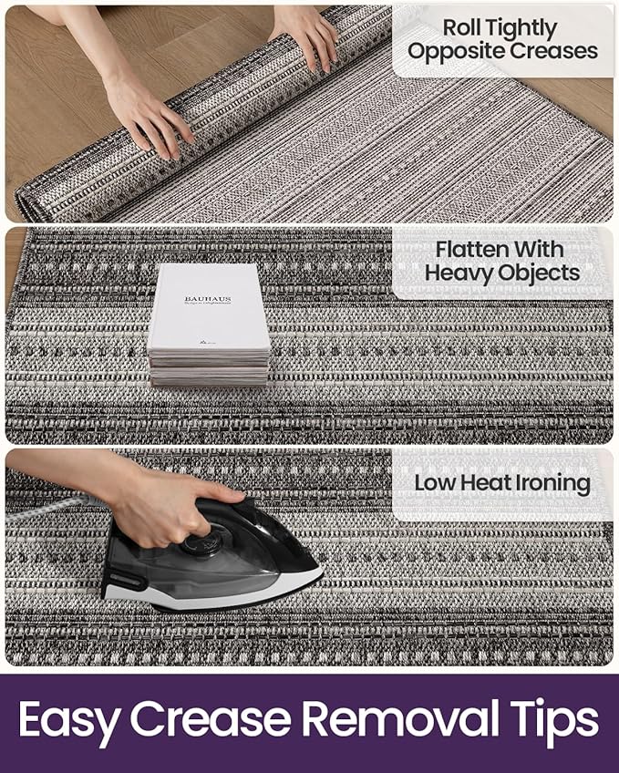 DEXI Dirt Trapper Door Mat, 48x72 Washable Doormat, Dirt Resistant and Absorbent, Easy Clean Low-Profile Floor Rugs for Entryway, Front Door, and Inside Entrance, Striped Grey
