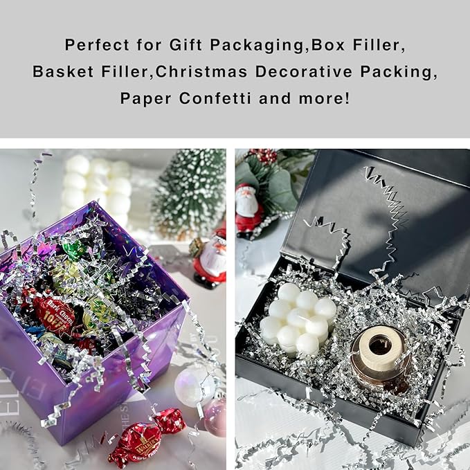 2LB Crinkle Cut Paper Shred Filler for Gift Box Bag and Basket On Holidays(Silvery)