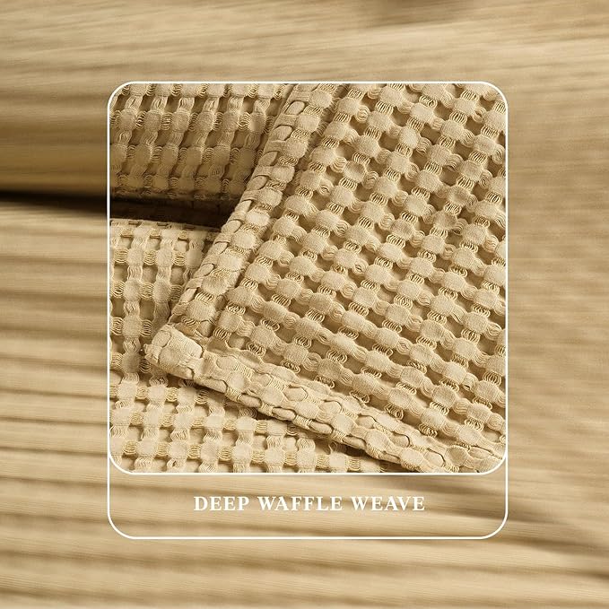 Threadmill Cooling Cotton Waffle Queen Size Blanket | Breathable, Lightweight & Ultra-Soft | Made from Rayon Derived from Bamboo | Cooling Throw Blanket for Couch and Sofa | 90 x 92 Inches | Beige