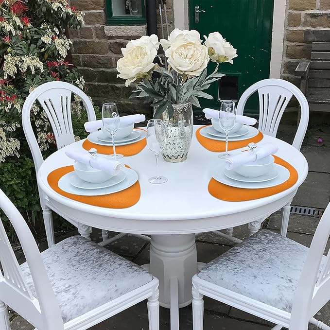 Herda Faux Leather Fall Placemats Set of 6 Wipeable Washable Place Mats for Round Table Non-Slip Table Mats for Kitchen Dining Patio Heat Resist Easy to Clean Orange Placemats