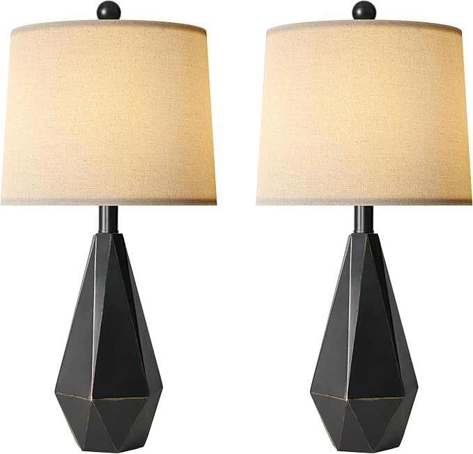 PoKat 23'' Farmhouse Table Lamps Set of 2, Black Bedside Lamps for Bedroom Night Stands, Modern Nightstand Lamps for Living Room, End Side Table, Black