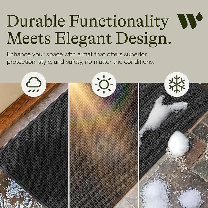 WaterHog Rubber Backed Mat for Indoor/Outdoor - Slip-Resistant Entryway Protection for Front Door Use, Mudroom, Porch, Garage, Easily Washable and Slip-Resistant, Squares Collection, Charcoal 2' x 3'