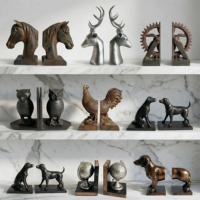 Comfy Hour Modern Gymnastic Men Art Bookends, 13'' Tall, Unique Decorative Bronze Athlete Statues for Shelves, Heavy Duty Resin Pushing Man Book Stopper, Cool Home Office Industrial Decor, 1 Pair