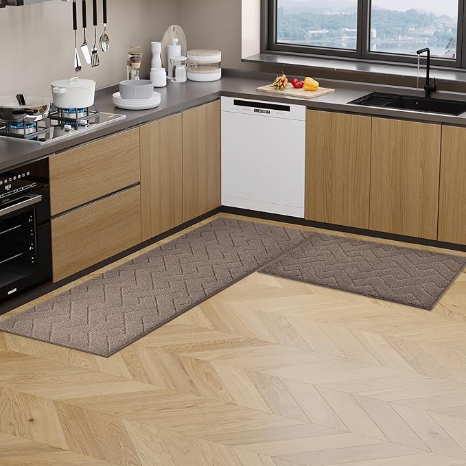 Machine Washable Kitchen Rugs Set (24" x 36"+24" x 60"), Non-Slip Kitchen Runner Rugs Mats for Floor, Absorbent Comfort Standing Mats for Kitchen, Sink and Hallway, Rolled Packaging, Grayish Brown