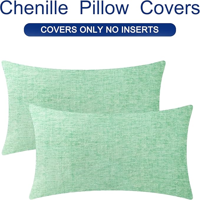 CaliTime Throw Pillow Covers Decorative 16 X 26 Inches Pack of 2 Cozy Chenille Cushion Cases for Couch Sofa Bed Living Room Home Grey Green