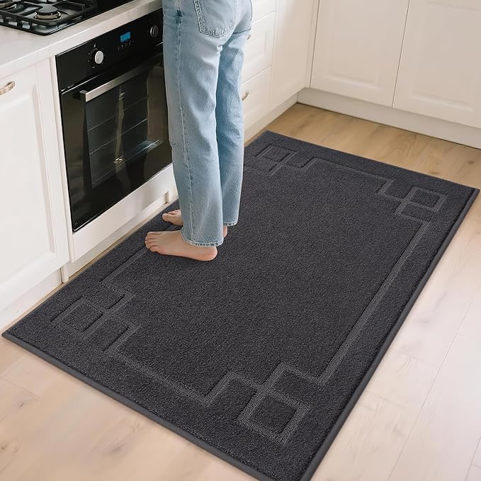 BEQHAUSE Kitchen Rugs Non-Slip Washable, Machine Washable Kitchen Mats Absorbent Soft Kitchen Runner Rugs for Floor,Sink,Hallway,Laundry,32"x48", Dark Grey