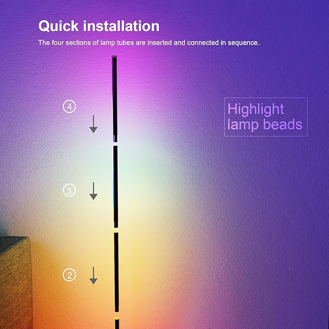Pirvlin Corner Floor Lamp, 60”Smart RGB LED Floor Lamp with App and Remote Control,High Brightness Led,16 Million Colors, Music Sync, Timer Setting, Mood Lighting,Ideal for Living Rooms, Bedrooms.
