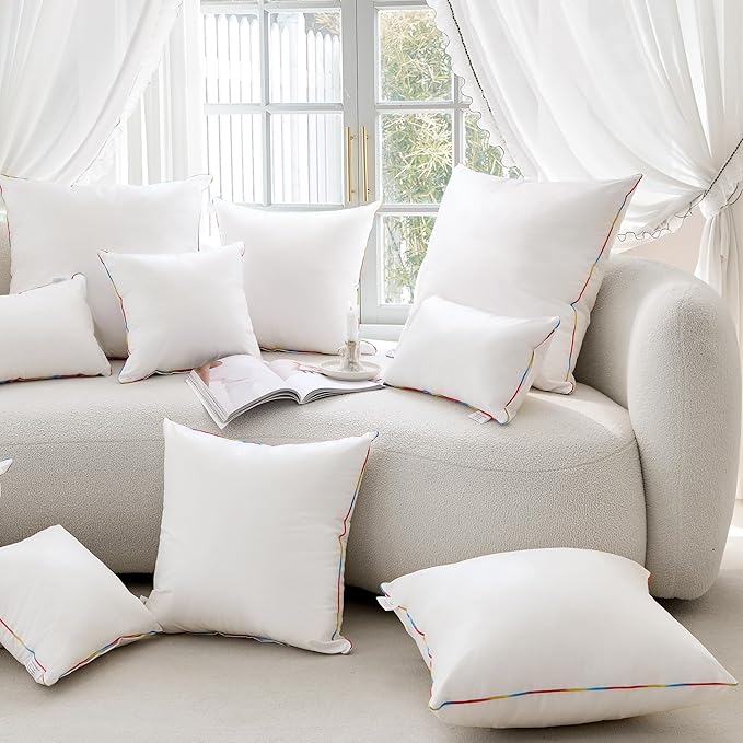 LEBO 24 x 24 Outdoor Waterproof Pillow Inserts - TPU Coated, Soft Fluffy Down Alternative Decorative Pillows for Patio Couch Sofa - White, Pack of 2