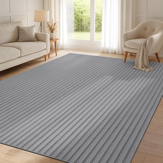 Beverly Rug Non Slip Area Rug 4 x 6 Modern Durable Ultra Soft Ribbed Indoor Rugs for Living Dining Room Office Stain Resistant Non Shedding Casual Easy Shag Indoor Carpet Gray 4x6