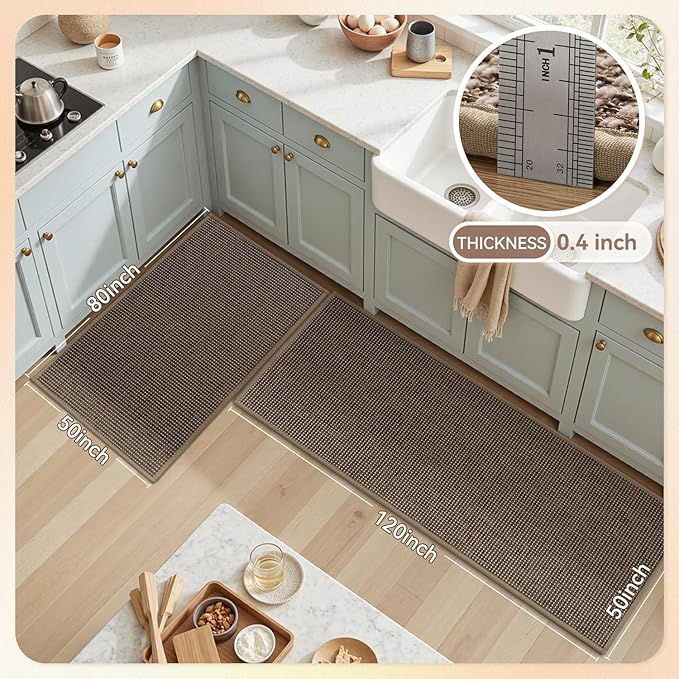 PADOOR Kitchen-Rugs Non Slip Washable, Kitchen-Mats for Floor Super Absorbent Kitchen Floor Mat, Rubber Backing Kitchen-Runner Rug, Comfort Standing Mats in Front of Sink 20"x47" Brown
