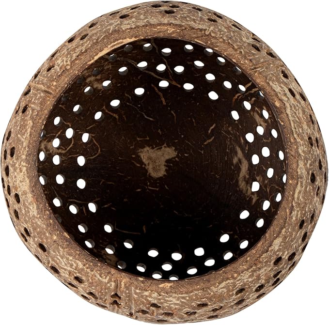 Restaurantware-Coco Casa 4 x 3.3 Inch Coconut Shell Candle Holders, 10 Reusable Tealight Holders - Candle Not Included, Dotted Pattern, Brown Coconut Bowls For Candles, Handcrafted,