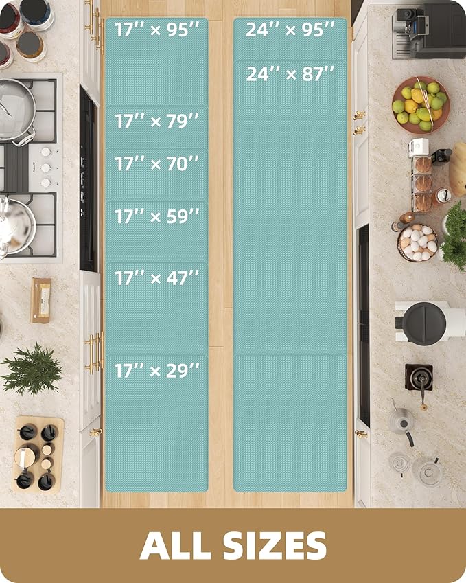 Color&Geometry Anti Fatigue Cushion Padded Kitchen Mat for Floor - 17x29+17x59,Easy Clean, Waterproof & Oil Proof, Anti Slip, Foam Rubber Runner Rug for Front Sink Comfort Standing, Teal Set of 2