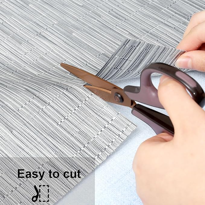 Myir JUN Placemats Set of 4, Vinyl Woven Placemats Place Mats Indoor Set of 4 Washable Table Mats Non-Slip Place mats for Dining Table (Silver, Set of 4)